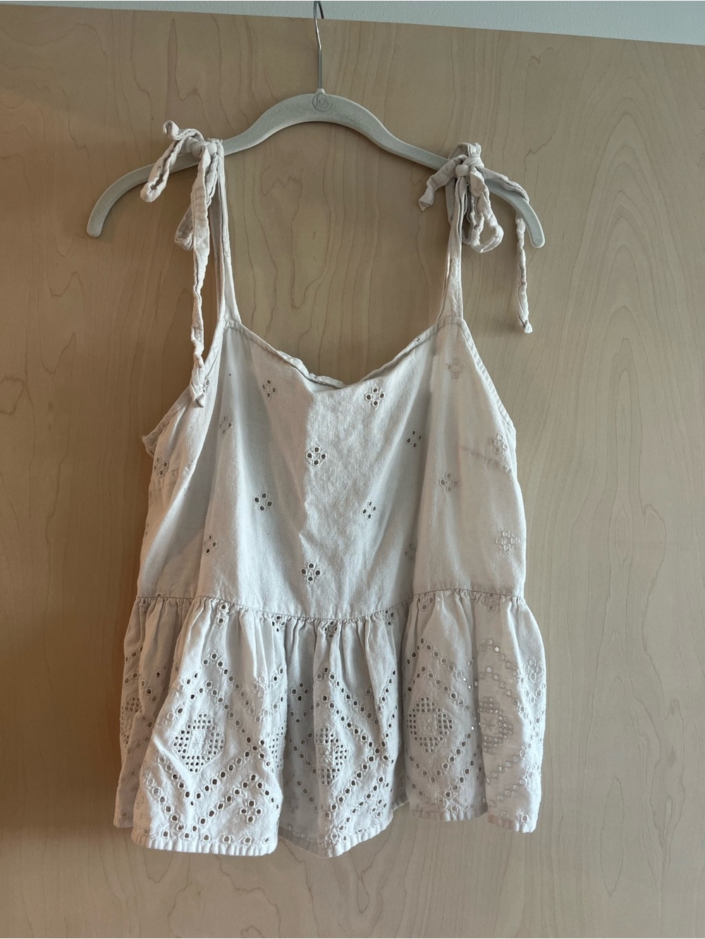 Madewell Cream Eyelet Tie-Shoulder Peplum Tank